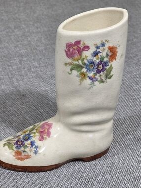 Vintage Ceramic Boot Vase Floral Crackle Glaze Cottagecore Decor